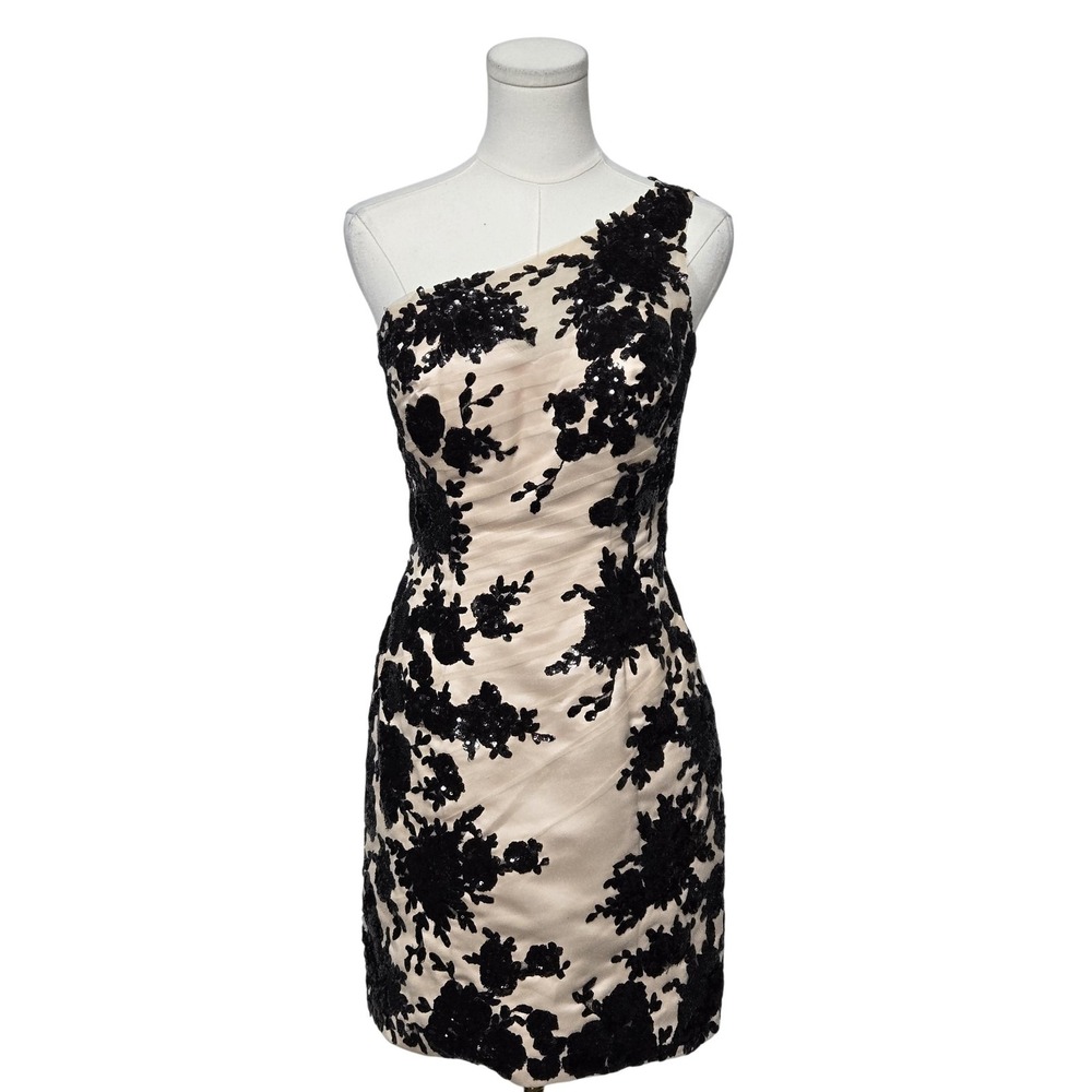 Flirt By Maggie Sottero Dress Womens 6 Black‎ Nude Sequin One Shoulder Cocktail